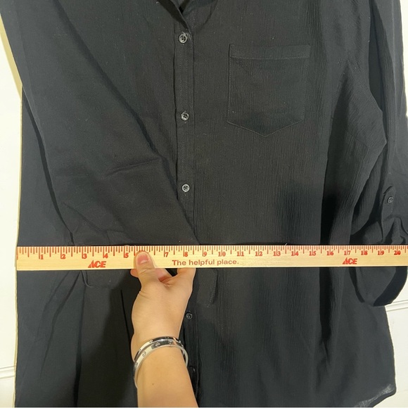 Apt 9 Button Down Black Quarter Sleeve Size 2X Beach Coverup Gauze Summer - Picture 4 of 6